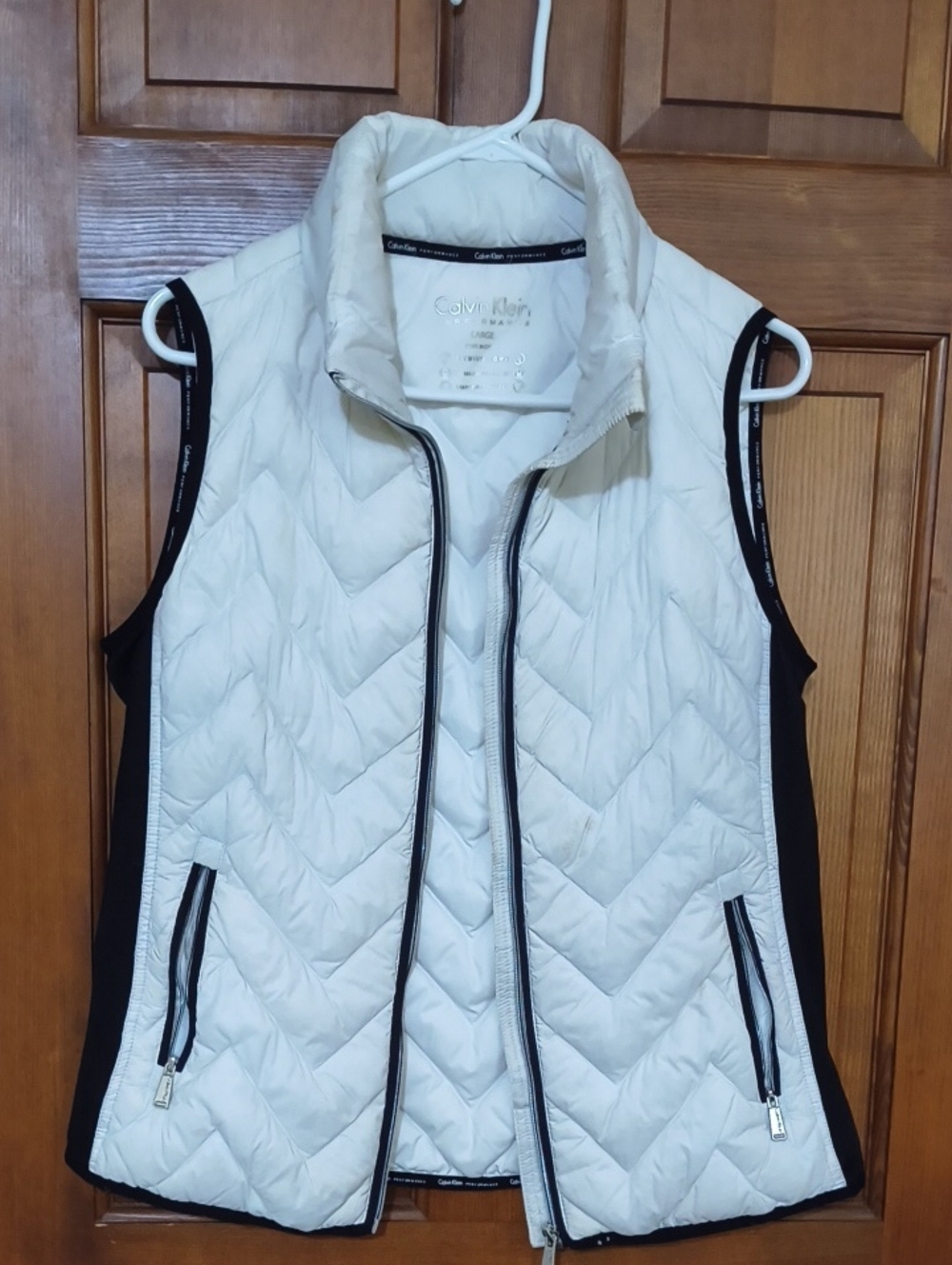 Calvin Klein White Quilted Vest with Black Trim Size L